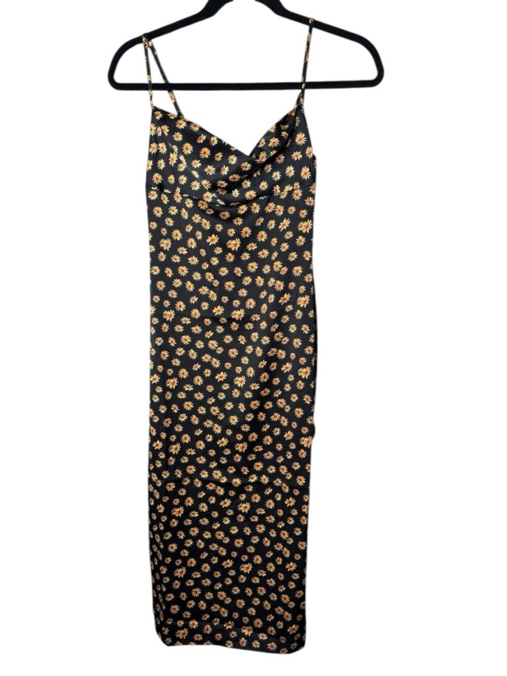 We Wore What Black Yellow Floral Slip Midi Dress 00